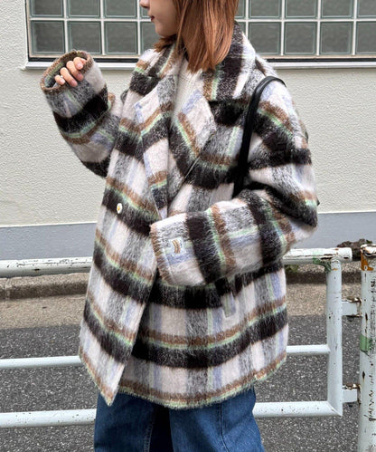 ★【HELLO.SANFRANCISCO/ハローサンフランシスコ】格紋長毛呢大衣