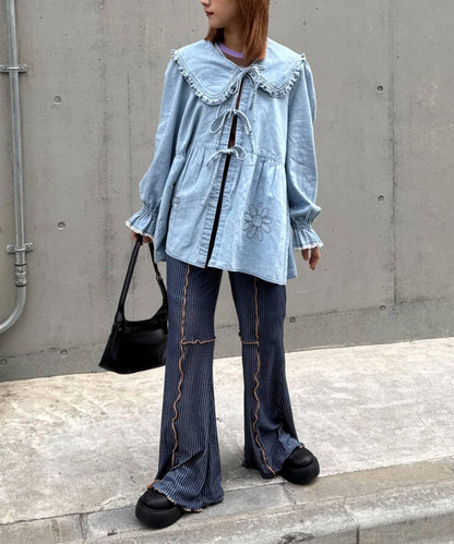 ★【HELLO.SANFRANCISCO/ハローサンフランシスコ】帶領雛菊刺繡牛仔襯衫