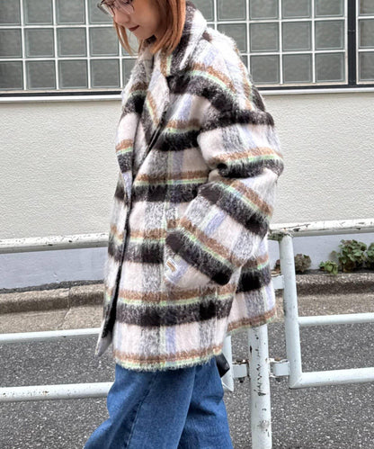 ★【HELLO.SANFRANCISCO/ハローサンフランシスコ】格紋長毛呢大衣