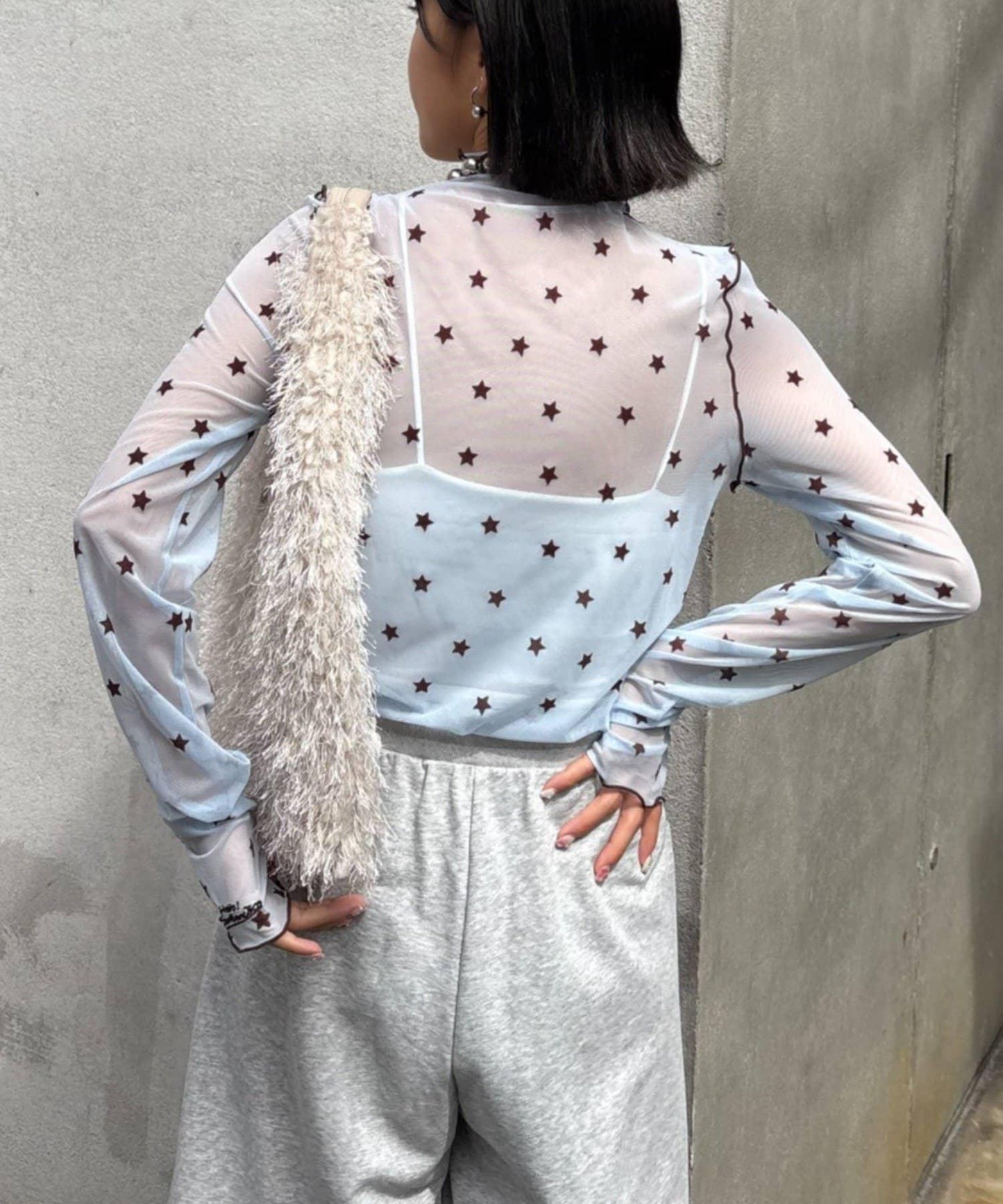 ★【HELLO.SANFRANCISCO/ハローサンフランシスコ】植絨星星圖案透視上衣