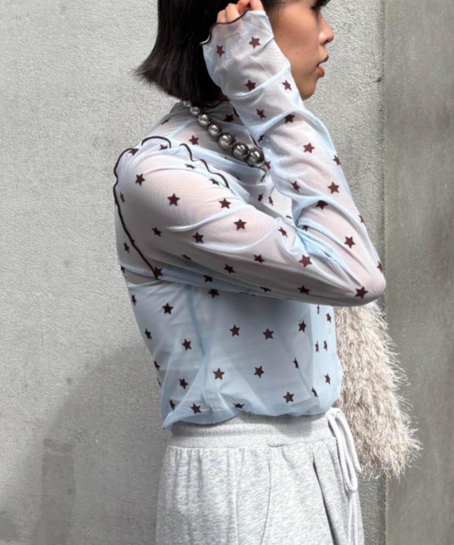 ★【HELLO.SANFRANCISCO/ハローサンフランシスコ】植絨星星圖案透視上衣