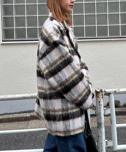 ★【HELLO.SANFRANCISCO/ハローサンフランシスコ】格紋長毛呢大衣