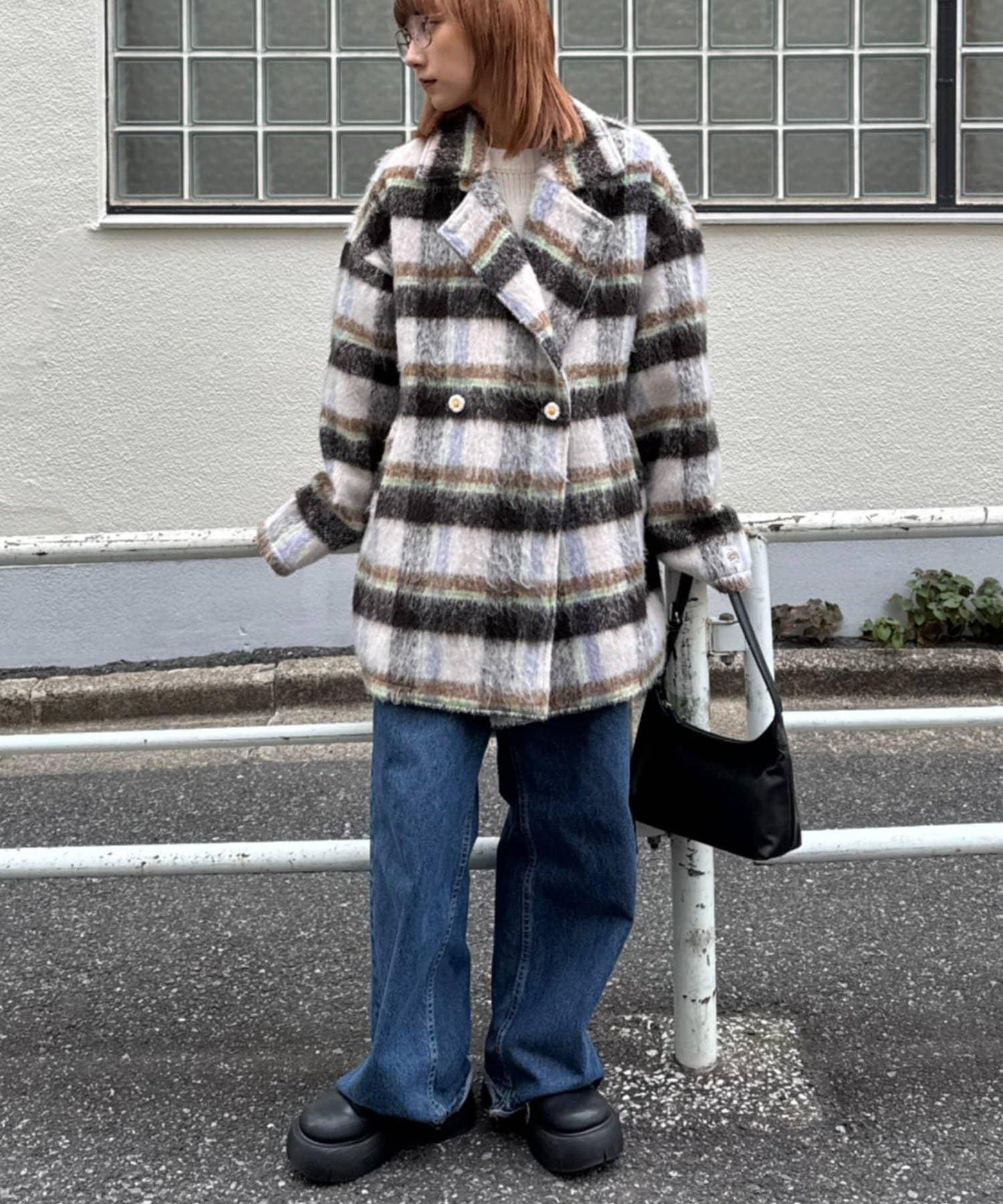 ★【HELLO.SANFRANCISCO/ハローサンフランシスコ】格紋長毛呢大衣