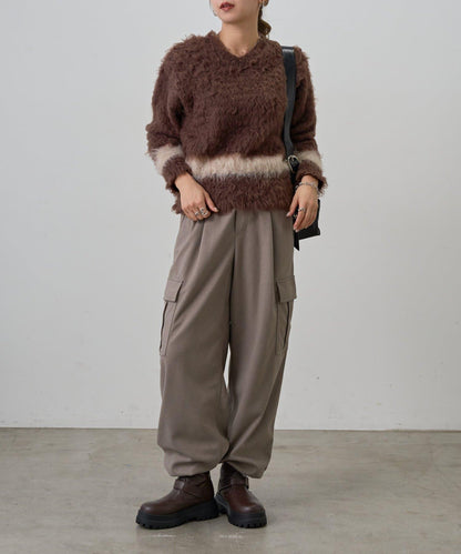 前後兩穿拼色長毛絨套頭衫