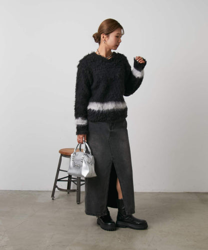 前後兩穿拼色長毛絨套頭衫