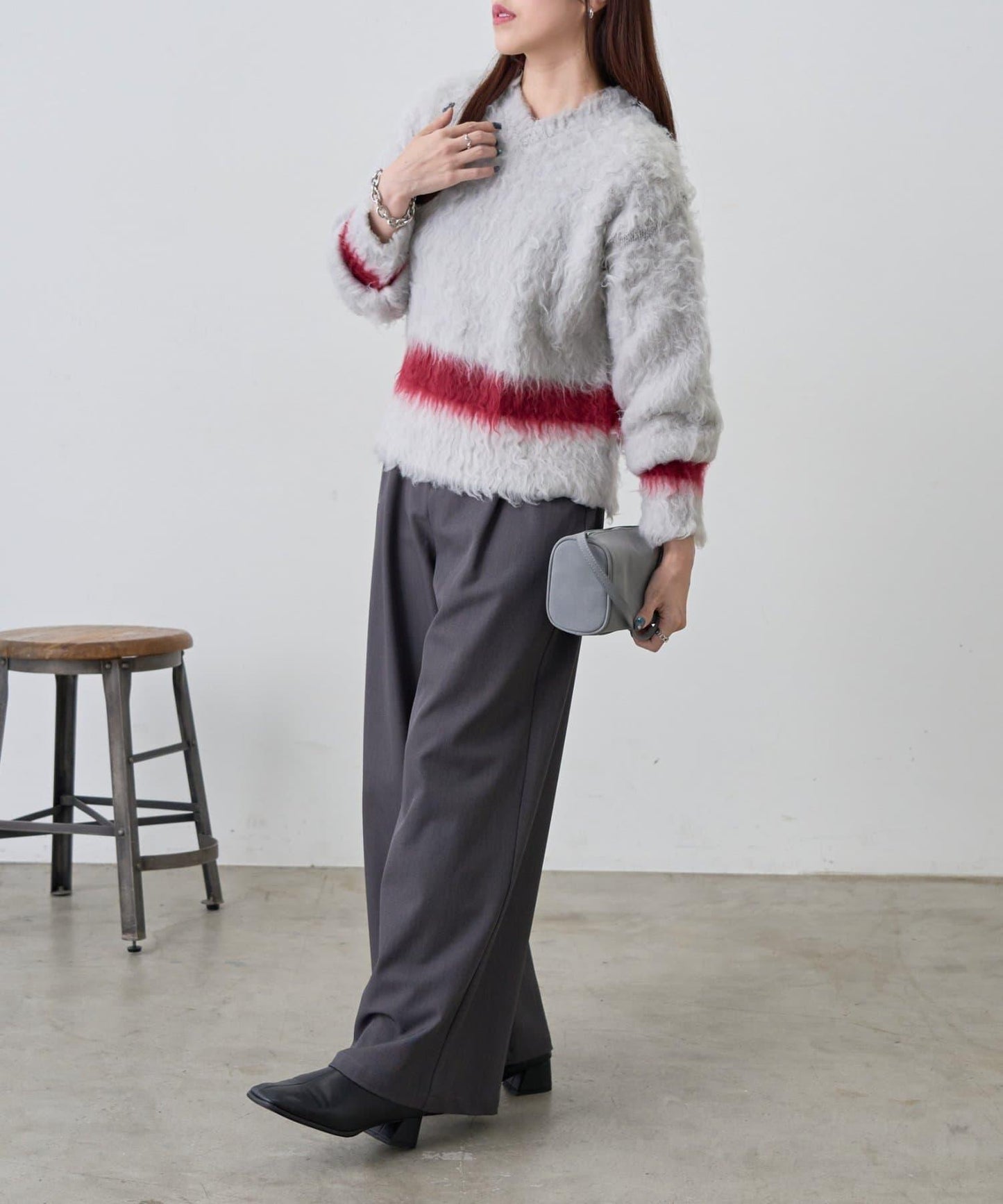 前後兩穿拼色長毛絨套頭衫