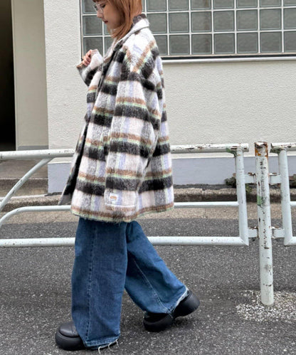 ★【HELLO.SANFRANCISCO/ハローサンフランシスコ】格紋長毛呢大衣