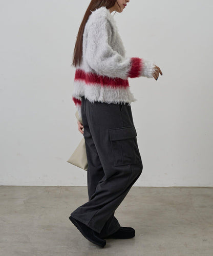 拼色毛邊圓領開衫