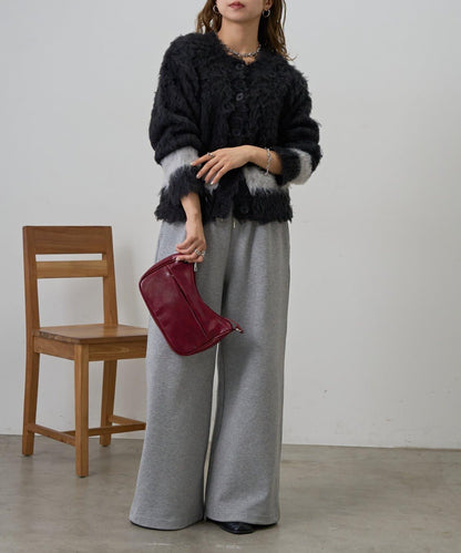 拼色毛邊圓領開衫