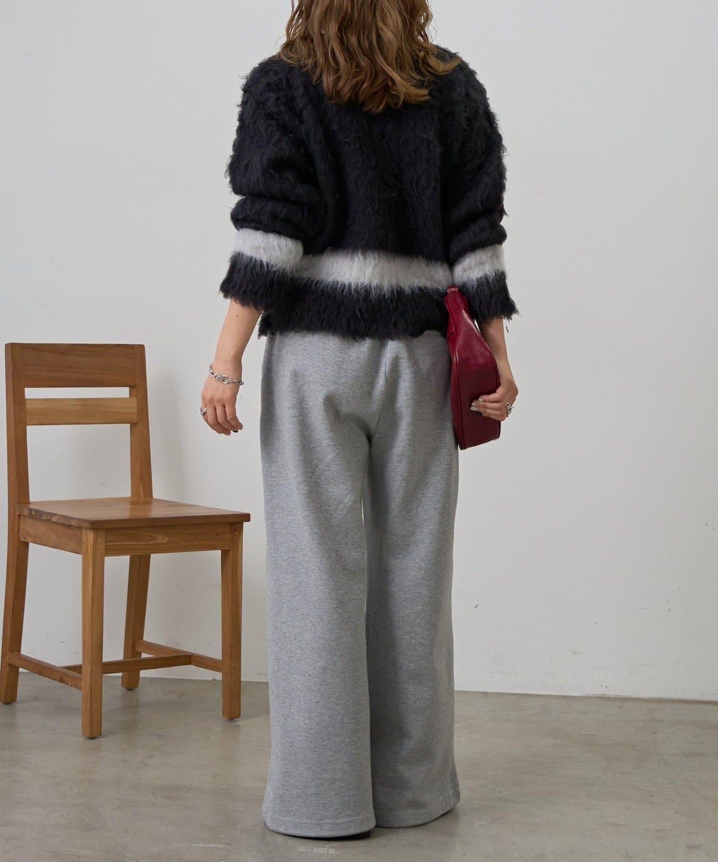 拼色毛邊圓領開衫