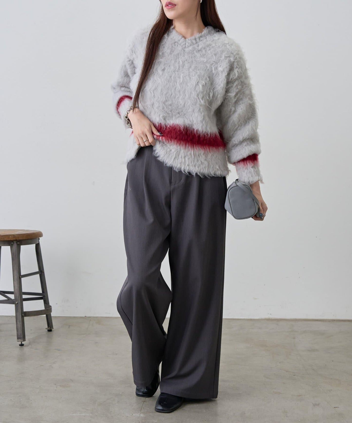 前後兩穿拼色長毛絨套頭衫