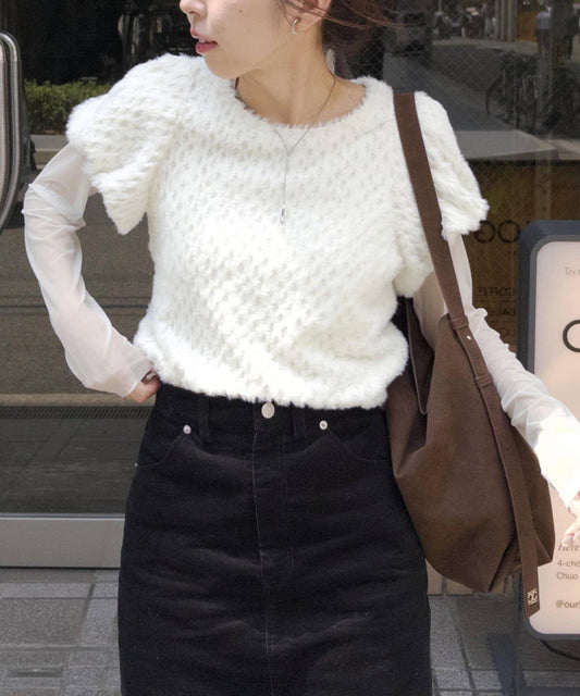 【CAPRICIEUX LE'MAGE】迷你毛絨網紗上衣