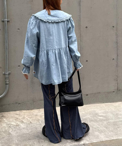 ★【HELLO.SANFRANCISCO/ハローサンフランシスコ】帶領雛菊刺繡牛仔襯衫