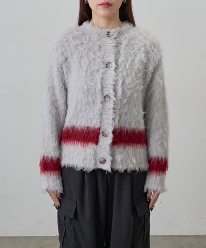 拼色毛邊圓領開衫