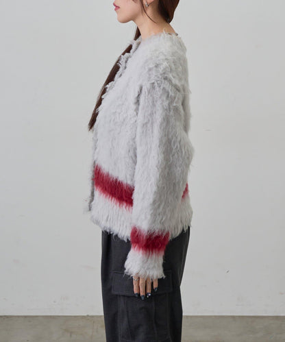 拼色毛邊圓領開衫