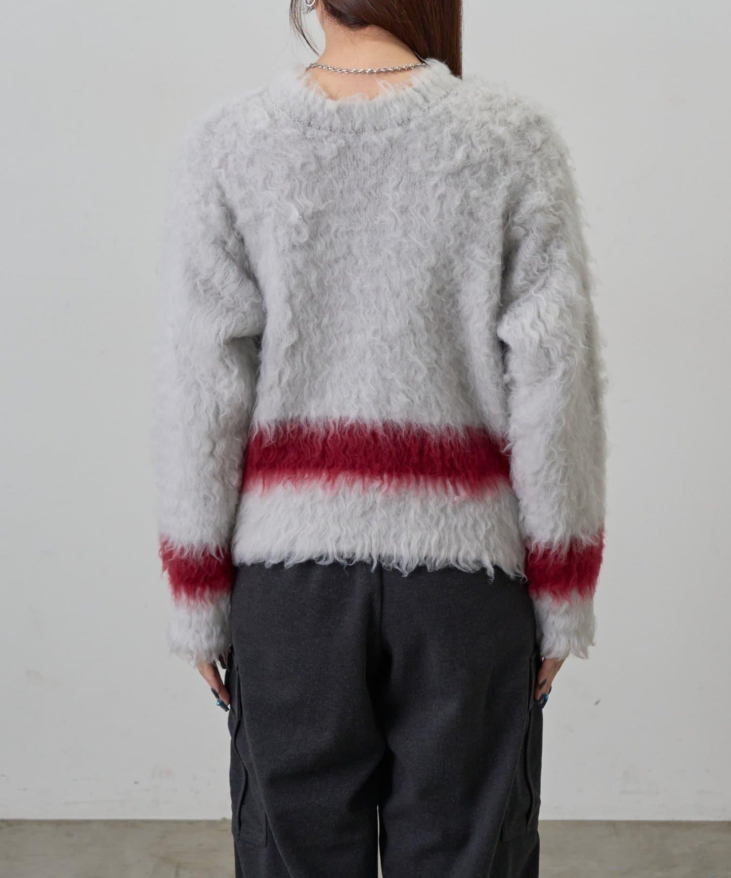 拼色毛邊圓領開衫