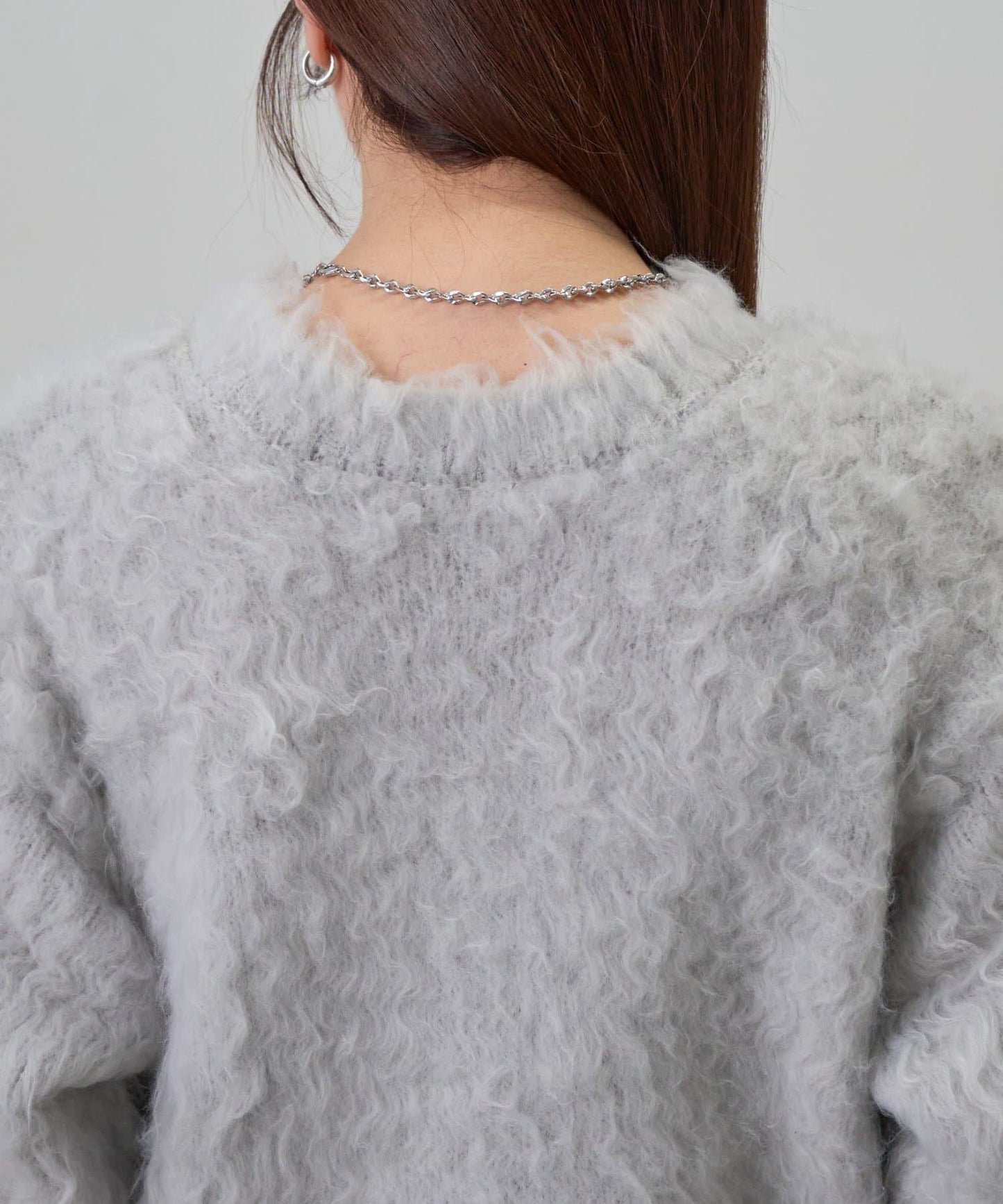 拼色毛邊圓領開衫