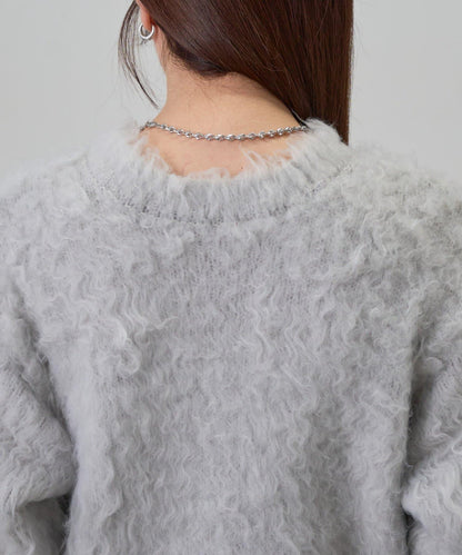 拼色毛邊圓領開衫