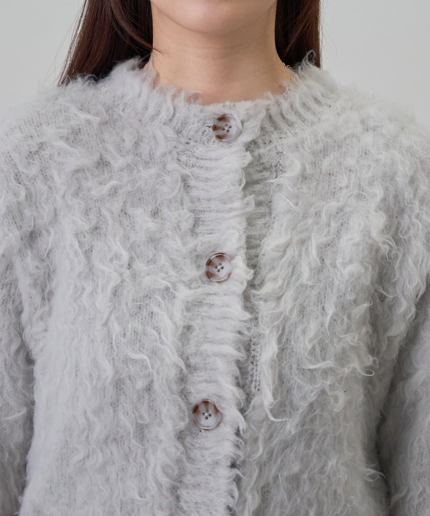 拼色毛邊圓領開衫