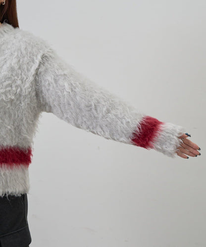 拼色毛邊圓領開衫