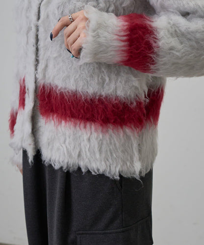 拼色毛邊圓領開衫