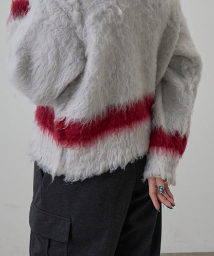 拼色毛邊圓領開衫