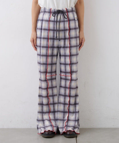 ★【HELLO.SANFRANCISCO/ハローサンフランシスコ】格紋荷葉邊拼接喇叭褲