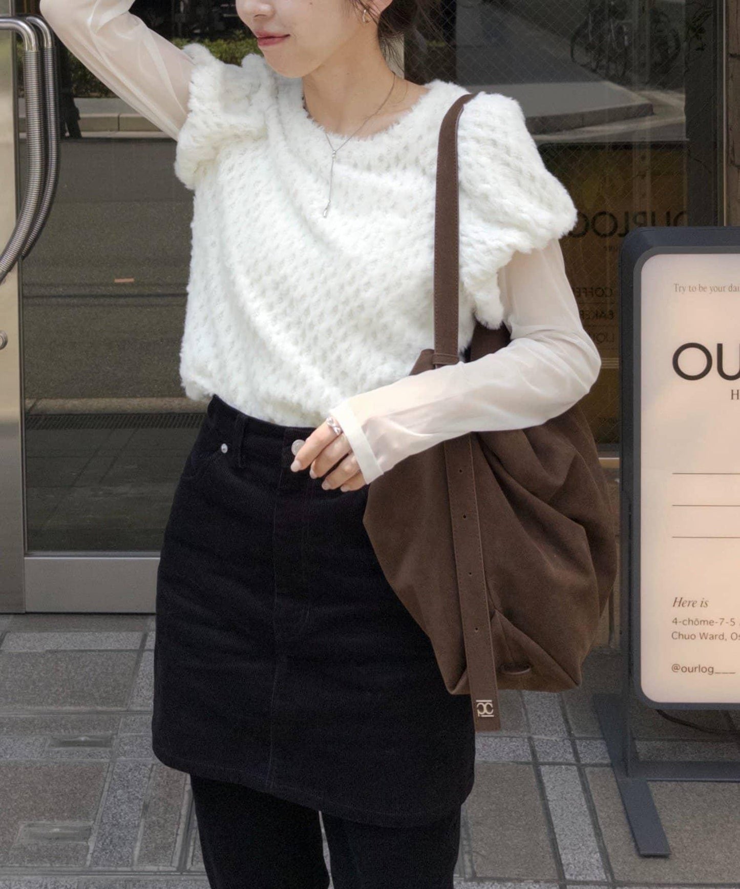 【CAPRICIEUX LE'MAGE】迷你毛絨網紗上衣