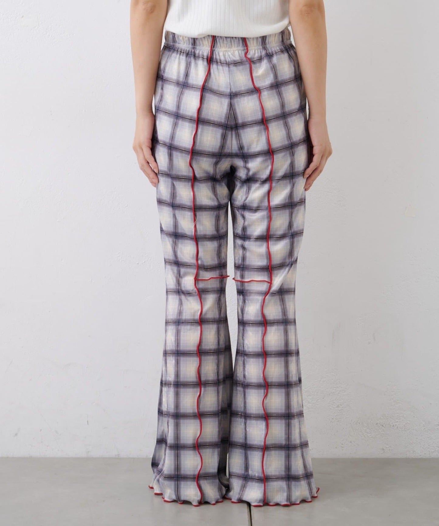 ★【HELLO.SANFRANCISCO/ハローサンフランシスコ】格紋荷葉邊拼接喇叭褲