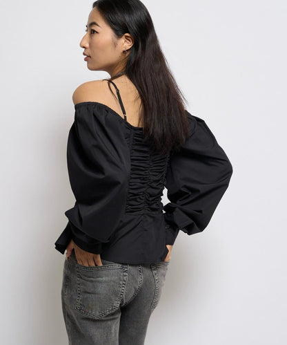 2WAY一字肩泡泡袖襯衫