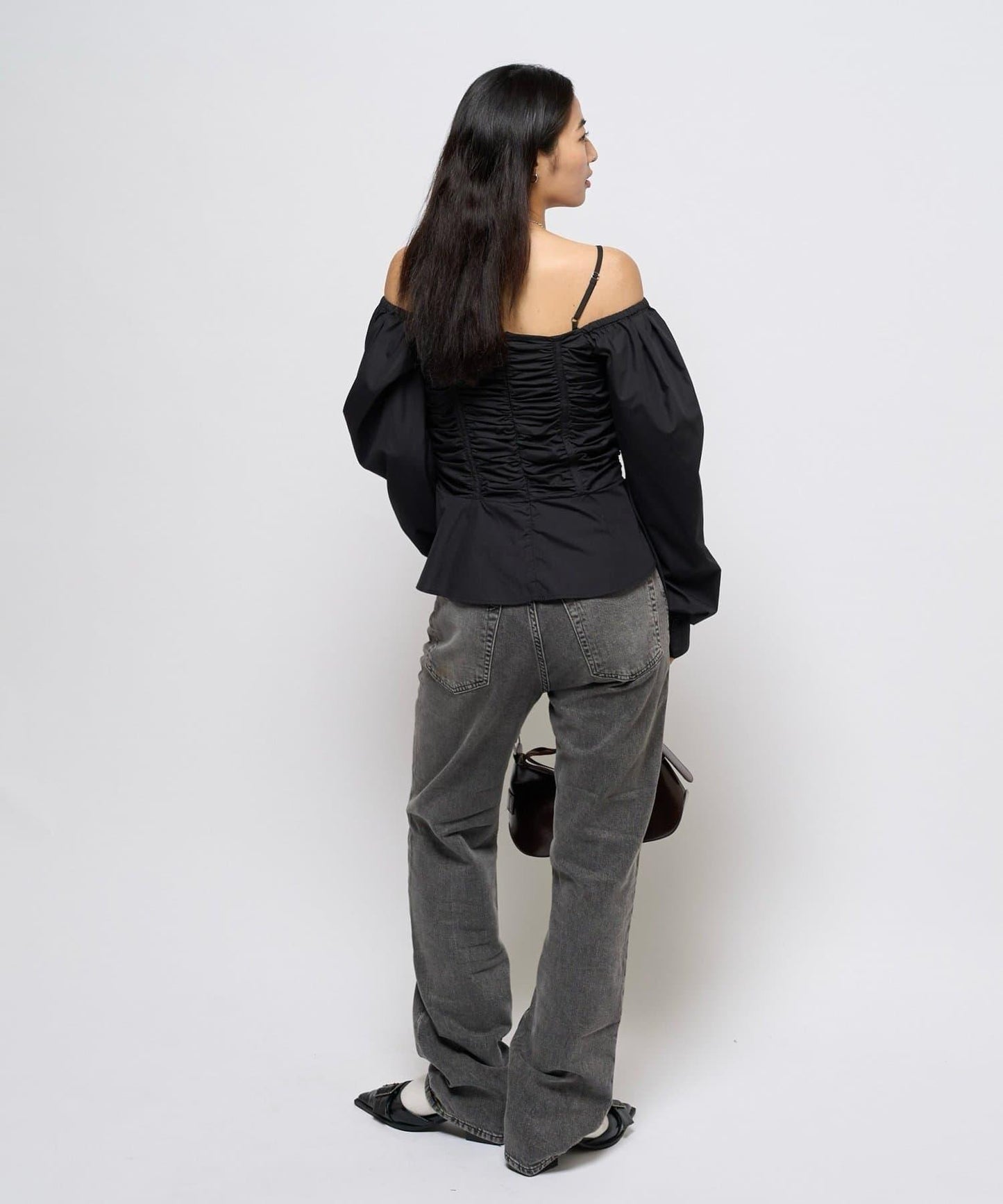 2WAY一字肩泡泡袖襯衫