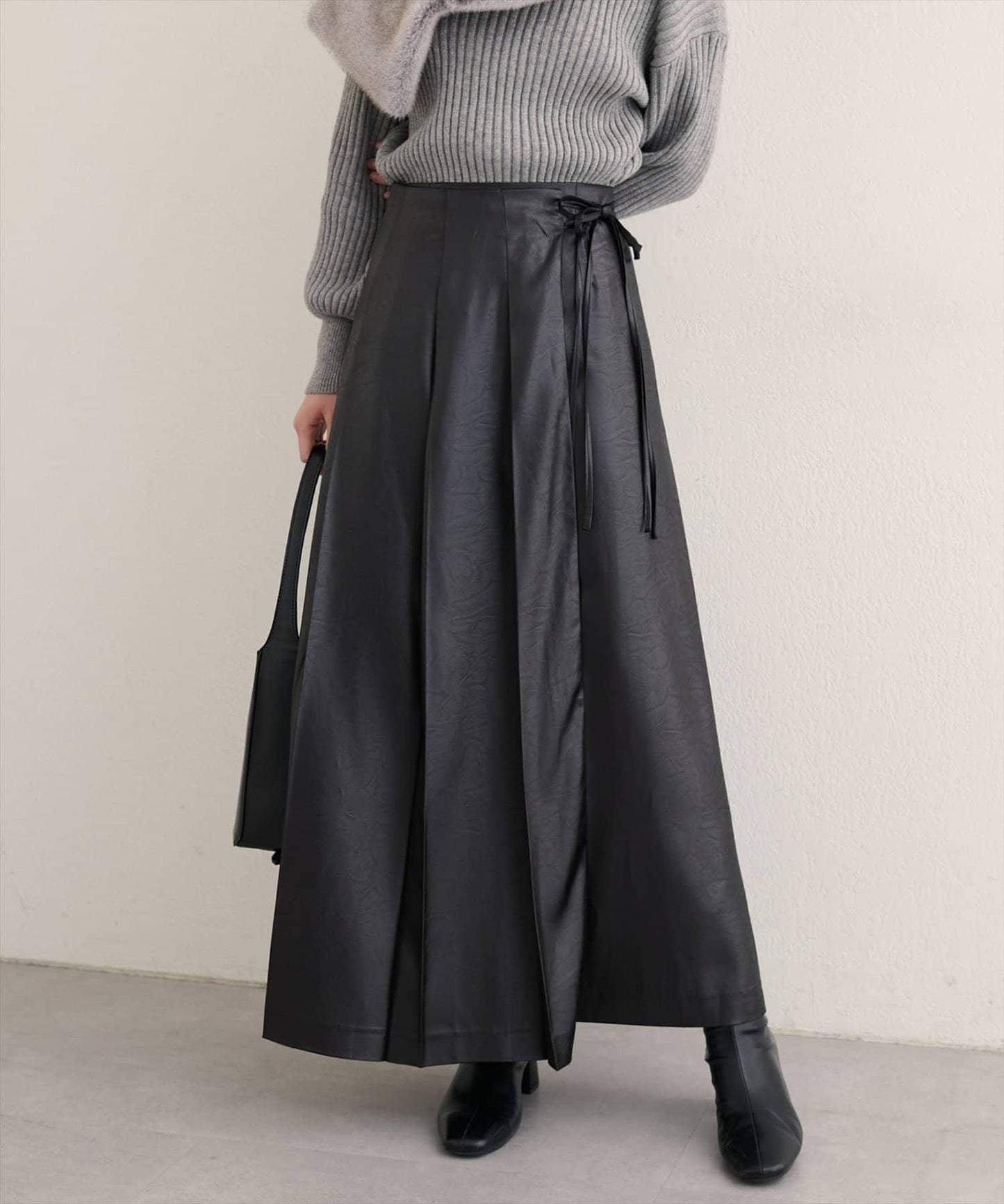 【natural couture】仿皮褶皺包裹半身裙