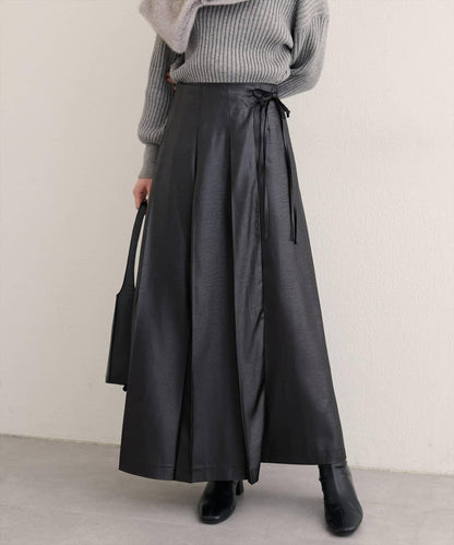 【natural couture】仿皮褶皺包裹半身裙