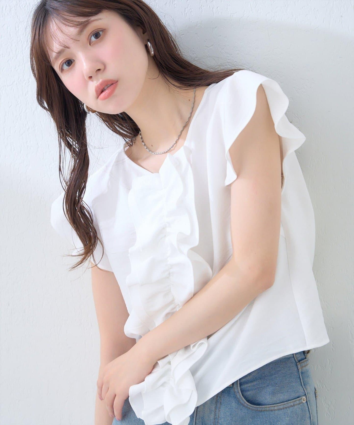 【natural couture】前飾荷葉邊襯衫