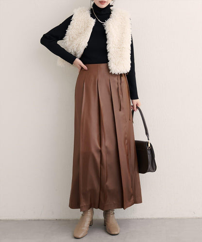 【natural couture】仿皮褶皺包裹半身裙