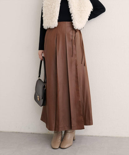 【natural couture】仿皮褶皺包裹半身裙