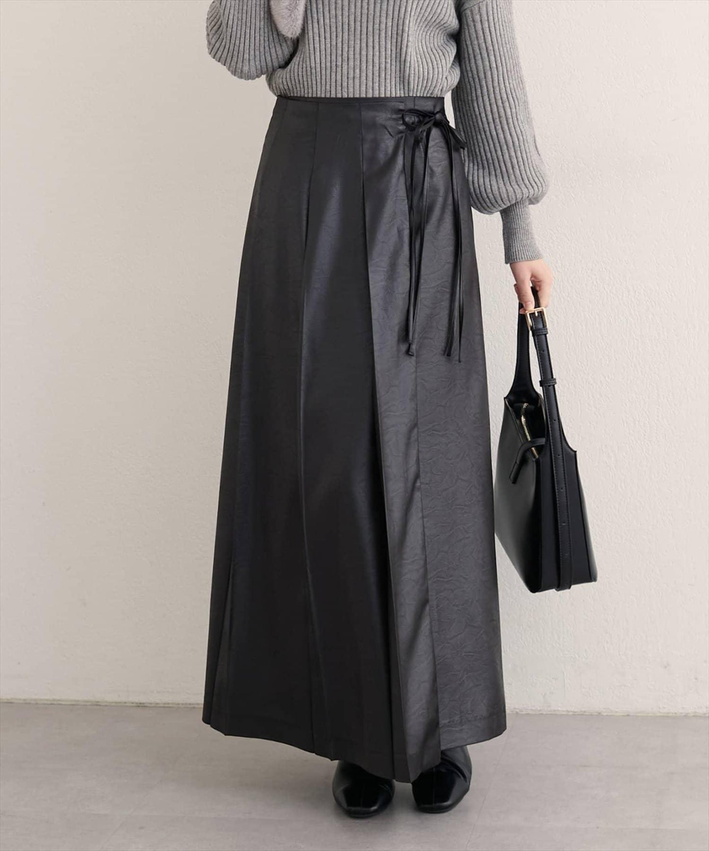 【natural couture】仿皮褶皺包裹半身裙