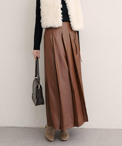 【natural couture】仿皮褶皺包裹半身裙