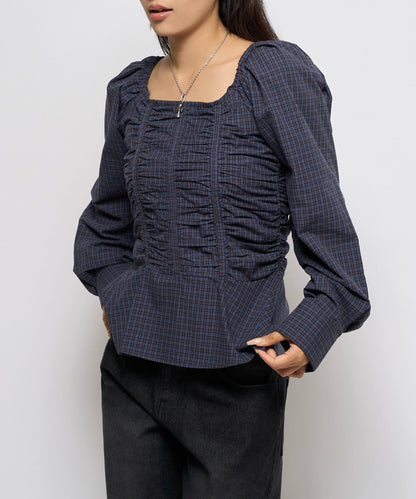 2WAY一字肩泡泡袖襯衫