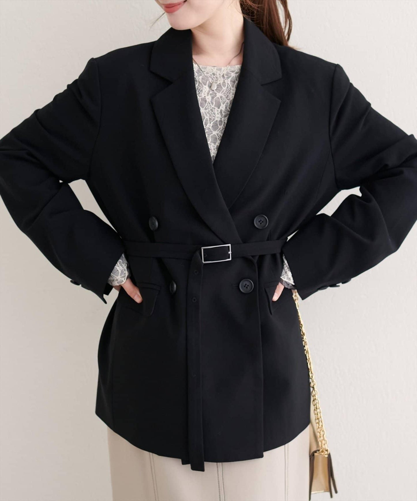 【natural couture】配腰帶長款西裝外套