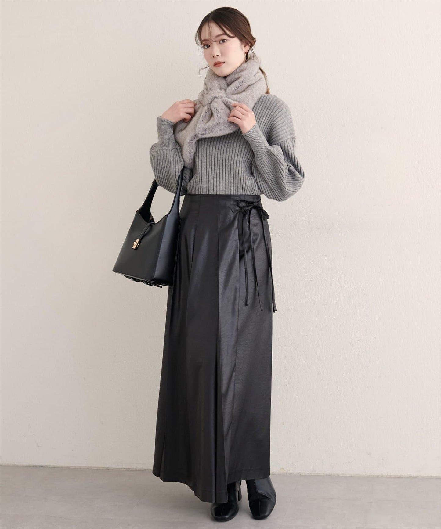 【natural couture】仿皮褶皺包裹半身裙