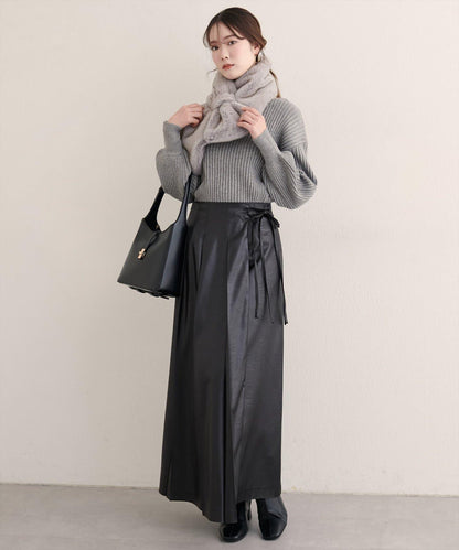 【natural couture】仿皮褶皺包裹半身裙