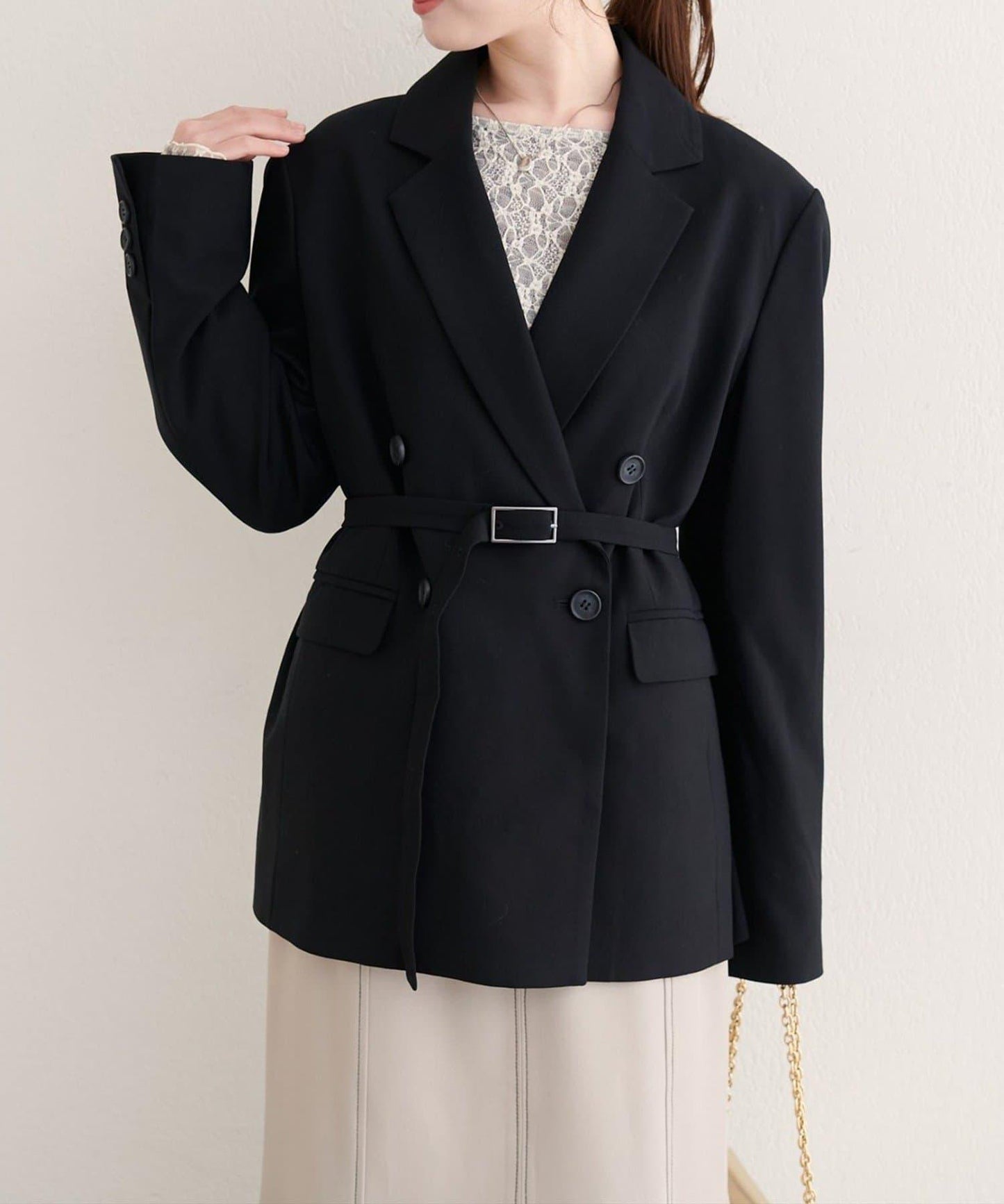 【natural couture】配腰帶長款西裝外套