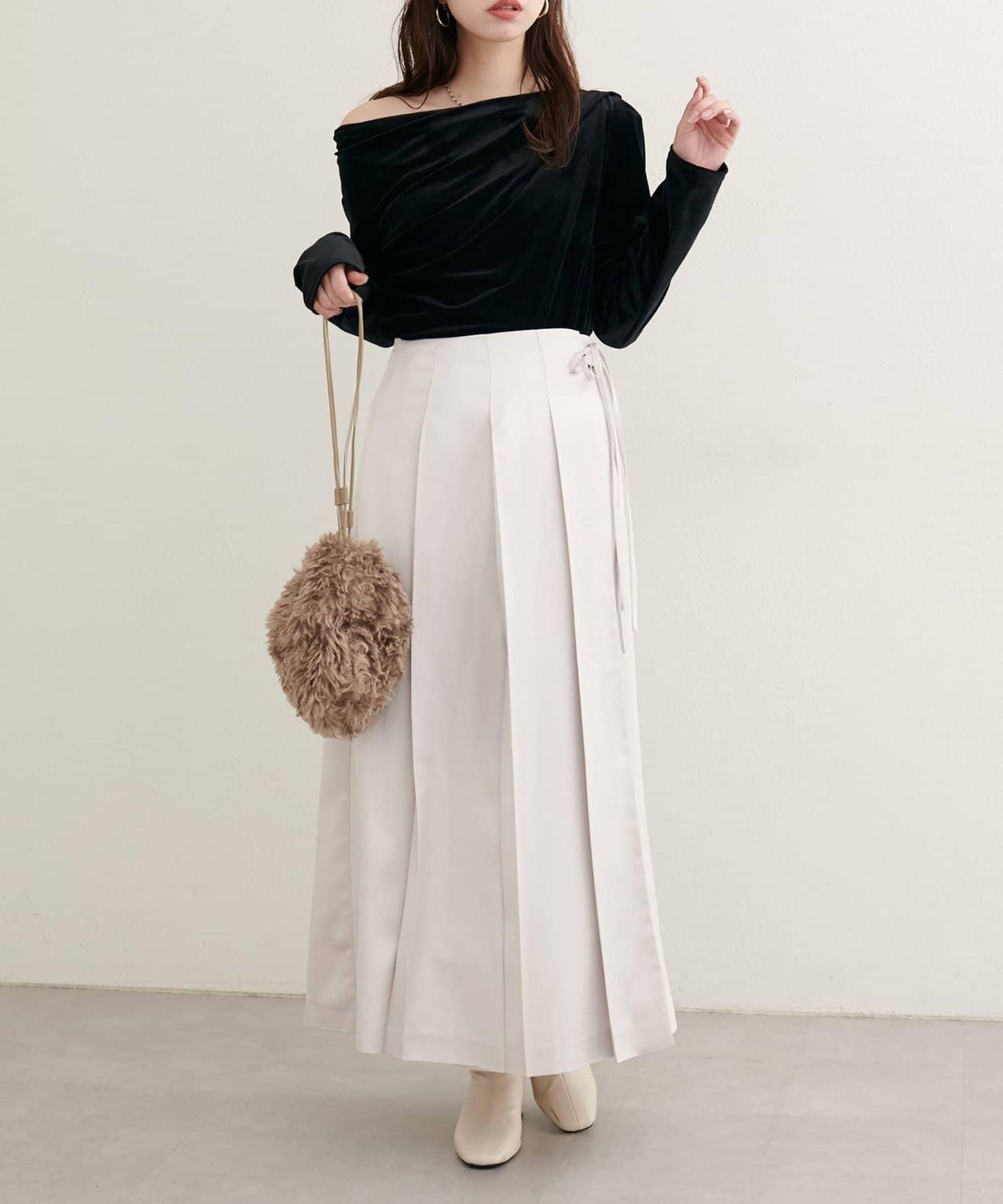 【natural couture】仿皮褶皺包裹半身裙