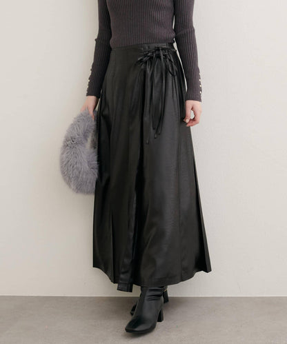 【natural couture】仿皮褶皺包裹半身裙