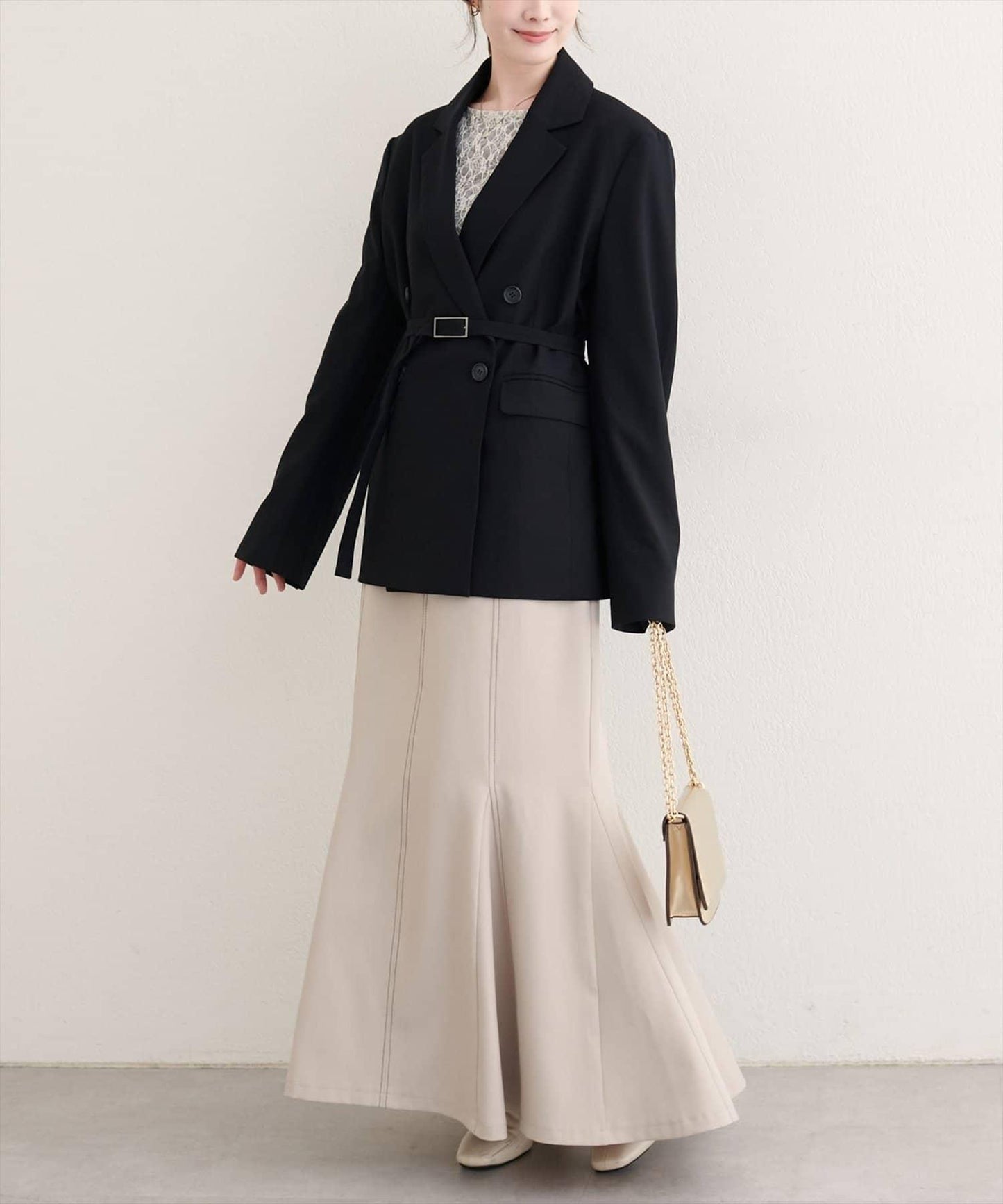 【natural couture】配腰帶長款西裝外套