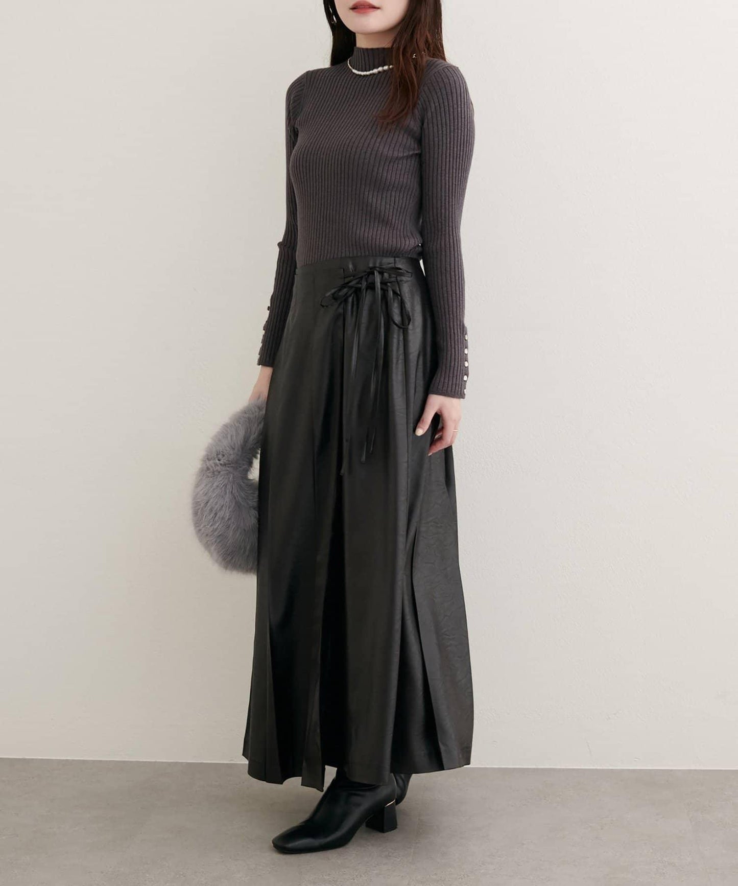 【natural couture】仿皮褶皺包裹半身裙