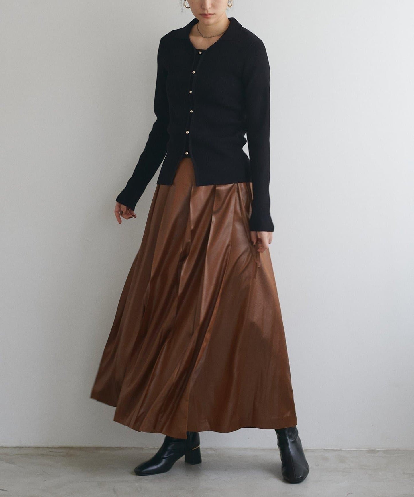 【natural couture】仿皮褶皺包裹半身裙