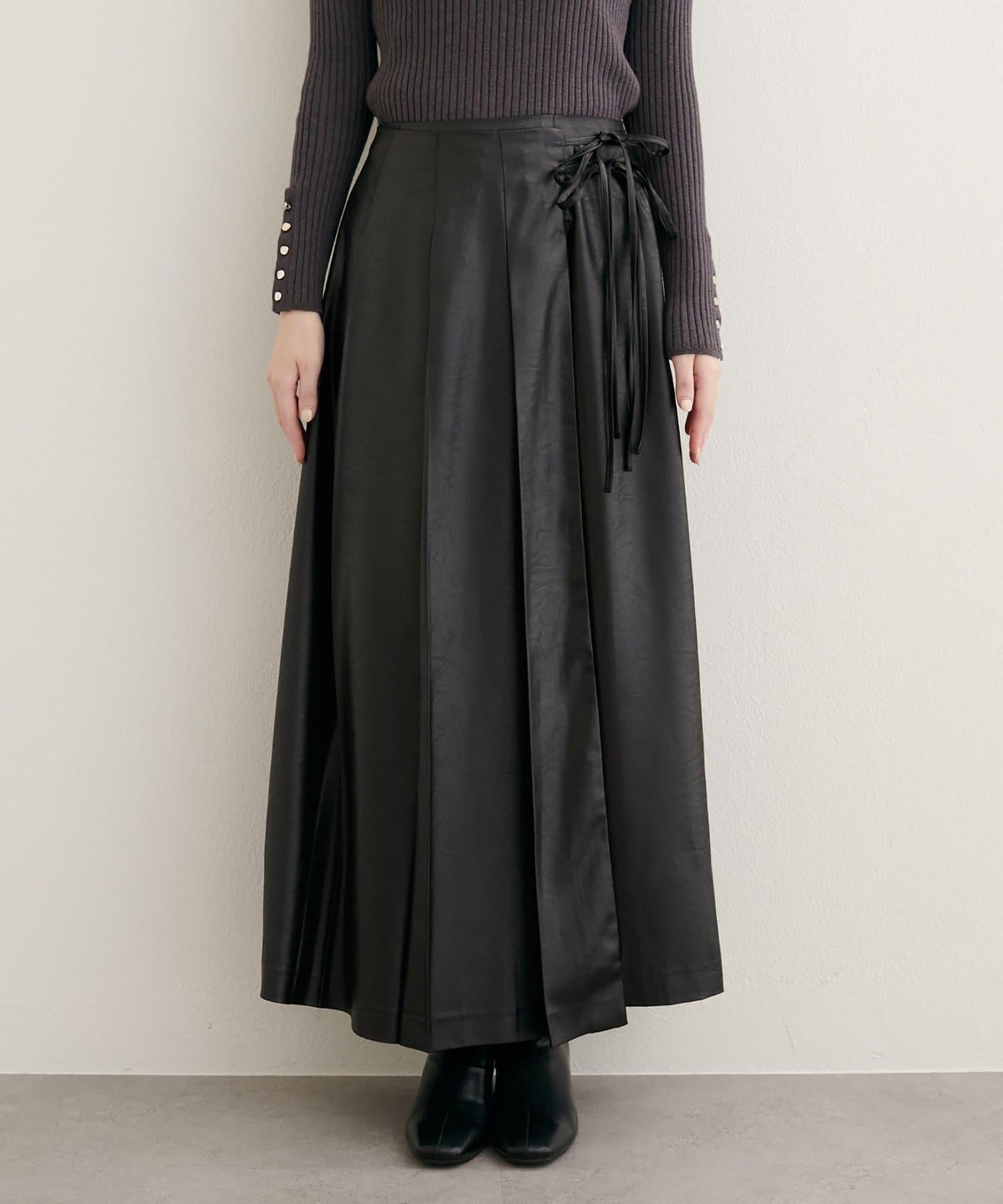 【natural couture】仿皮褶皺包裹半身裙