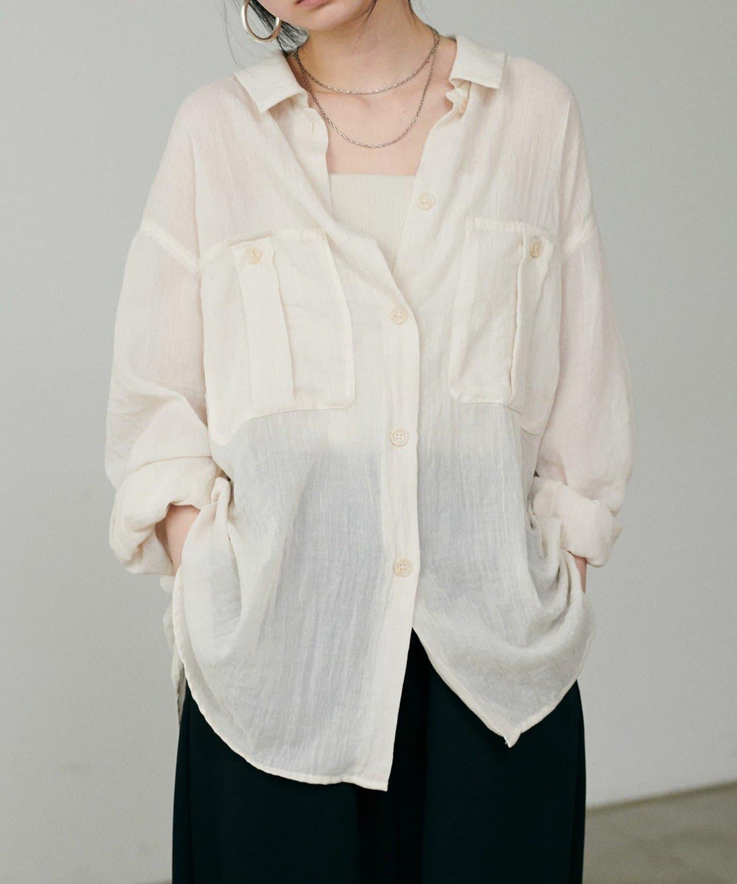 【LARUTA】透視感狩獵風口袋襯衫